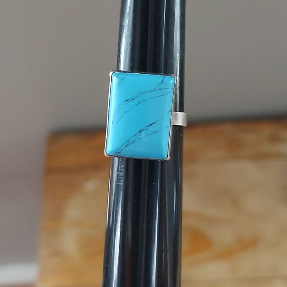 Turquoise Sterling Silver Mod Ring AND Dangle Earrings Size 8-8.5 Ring - Picture 7 of 15